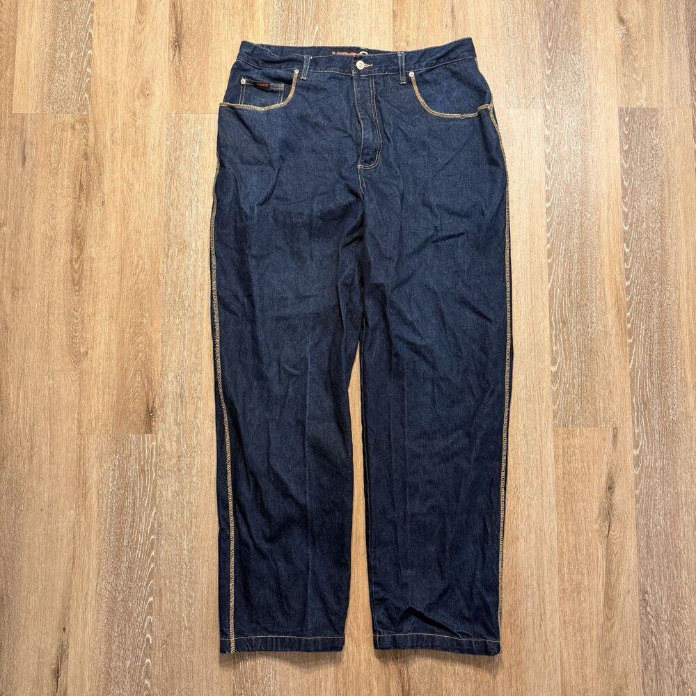 Vibes Jeans Men's Baggy Denim Jeans Size 34x38 Blue Cargo Wide Leg Y2K Skater